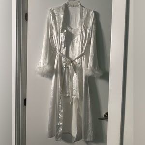 White Satin Robe & Cami Slip Dress